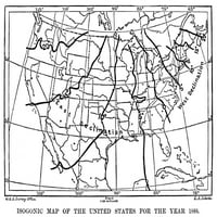Izogonska karta, 1888. Nisogonička karta koja prikazuje linije magnetskog deklinacije u Sjedinjenim Državama, 1888. Poster Print by