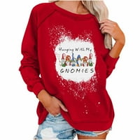 Sretne božićne majice ženske ležerne dugim rukavima s dugim rukavima CREW CREE Slatka Xmas Drvo izbjeljenog pulover opuštenog fit vrhova