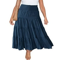 Cindysus Ljetne obične suknje za žene Lose Midi suknja High Sheik Holiday Asimetry Flowy suknje Navy Blue S
