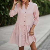 Ženska ljetna košulja haljine casual v rect gumb dolje rukav karirani ispis labave točne košulje haljina