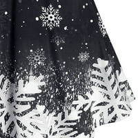 Ženska vintage suknja Božićna boja Snowflake Ispis Off Off Off Off ramena Sling Party haljina crna, xl