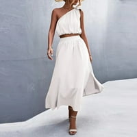 Ženske haljine klirence bez rukava A-line midi haljina, modna ljetna haljina s jednom ramenima bijela xl