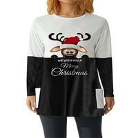 Liacowi Žene Juniori Božićne duksere Plaid Elk Patchwork Graphic Dugi rukav za vuču Xmas Crewneck Prevelike majice