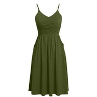 Ženske haljine bez rukava cvjetna casual midi haljina, sunčanica V-izrez ljetna haljina zelena m
