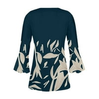 Fjofpr Ženo tiskane rukave s majicama V TUNICS Trumtni gumb dolje majica Ruched Pleased bluza casual