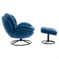 Velvet okretna akcentna stolica s otomanskom setom, moderna ležaljka sa nogom, udobna fotelja sa stupnjem zakretanje za dnevni boravak, spavaću sobu, čitaonicu, kućni ured, plave boje