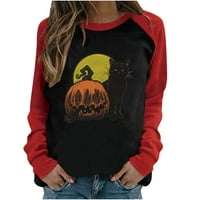 Žene Ležerne prilike dugih rukava Halloween Patchwork Crewneck Slatka grafička bluza Jesen Lagani pulover