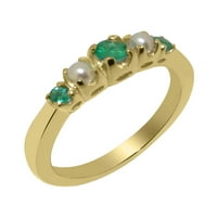 Britanci napravio je 10k žuto zlato prirodni smaragdni i kultivirani biserni prsten za biseru - Opcije