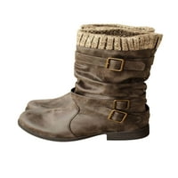 Rockimi Dame Slouch čizme Povucite na jahanje boot blok Chunky Mid Calf Boot ženske modne klizne čizme