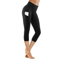 Visoke kompresijske gamaše za žene Brzo suho čvrsti džep Capris yoga pantsBlackl