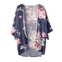 Žene plus veličine Omotač Ženski ljetni cvjetni print Puff rukav kardigan labav pokrov uz ležerne bluza