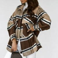 Ženski zimski peacon- Ležeran modni labavi karirani džep s dugim rukavima Smeđi XXL