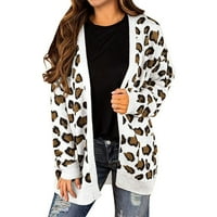 Vrhovi za žene s dugim rukavima pletiva otvorena prednja leopard kardigan s džepovima pad i zimski udobni džemper