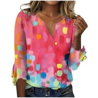 Yyeselk dame vrhovi i bluze rukavi Ležerne prilike Casual Colorful Block Print Tunic Košulje modne trube