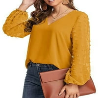 Bluze za žene V-izrez Slatka pom Pom čipkave spajanje dugih rukava majice šifon jeseni tunički vrhovi