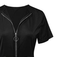 Haljina Moda New Benchmark Himeway Ženski ljetni casual tiskani kratki rukav V-izrez Zip džepni retro struk haljina crne s