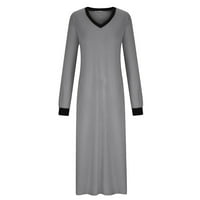 Lolmot Nighthowns za žene Pamuk dugih rukava Split Maxi Haljina Sleephirts V izrez pune dužine Soft