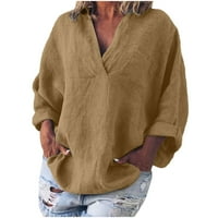 Cacommmark Pi ženske majice dugih rukava čišćenje dugih rukava od pune boje labavo labava bluza s vratima