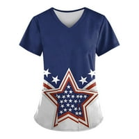 SKSLOEEG Scrip Top za žene Modne američke vrhove za zastavu za žene 4. srpnja Košulje kratkih rukava