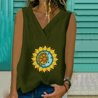 Olyvenn Ljeto Sun Graphic Pulover majice bez rukava za žene Casual Girls Bluze Pamuk posteljina TEE