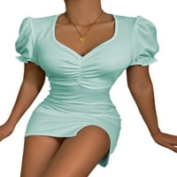 Avamo Women V izrez Seksi Bodycon Mini haljina ruffled kratkih rukava Dame Split Hem Summer Sandress
