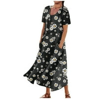 HHEI_K Ljetne haljine za žene Ženska ljetna labava CrewNeck cvjeta za cvijeće Kratki rukav velika ljuljačka