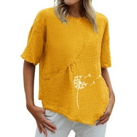 Havajske majice za ženske majice kratkih rukava Crta majica casual print Yellow M