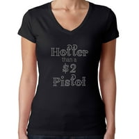 Ženska majica Rhinestone Bling Black Tee je toplije od dolara od cistol cisterna trkača natrag x-velik