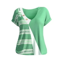 Majice za žene Dame V rect Gumb s kratkim rukavima KolorBlock majica Modni labavi vrh