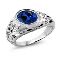 Gem kameni kralj sterling srebrni ovalni plavi stvorio je safir muški prsten