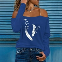 Perje majice za žene Trendi metalni rezanje dugih rukava s bluza pulover u pulover Lagana kozna košulja