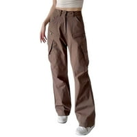 Ženske y2k hlače vrećasta odjeća High struk patentni zatvarač Tanak struk za crtanje sa džepovima sa