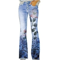Women plus traperice cvjetne leptir tiskane traperice Mid-Rise Stretch Gumbi Juniors Jeans Ljetne duge