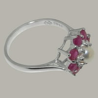 Britanci napravio je 10k bijeli zlatni kultivirani prsten za biser i rubin ženski, opcije veličine - veličina 11.5