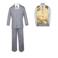 Dječja dječaka Dječak Formalnoj zabavi Srednje sivo odijelo sa satenim prslukom i negrlim SM-20