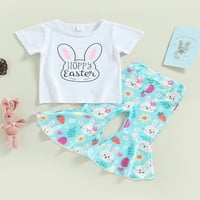 Eyicmarn Uskrs Dječje djevojke ljetne odjeće zec ispisuje majicu kratkih rukava i elastične ležerne hlače za hlače