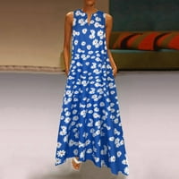 Ženske oblače V-izrez Ležerne prilike, tiskani Maxi Maxi Summer haljina bez rukava plava 4xl