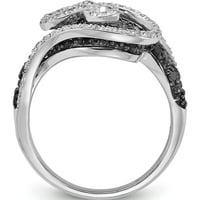 Sterling srebrni polirani crno-bijeli dijamantski vrtložni prsten napravljen na Tajlandu QR2977-8
