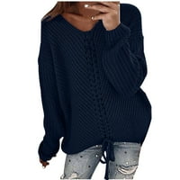 Ikevan ženski punji džemper s dugim rukavima, džemper pletena V-izrez Plimy 4