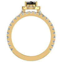 Kruška CRNA BLACK DIAMOND HALO Vjenčani prsten 14k zlato 2. Carat
