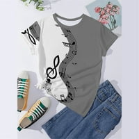 B91XZ Ženske grafičke majice Košulje za žene Vintage Musical Note Ispis Tes Tory Grovna majica Top Grey,