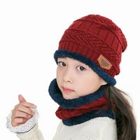 Fleece Contrast Colors Pletene tople zimske kape Forkid šešir + šal dva seta