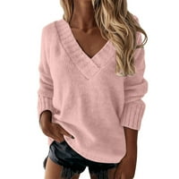DETDPE džemperi za žene V izrez dugih rukava s labavim ležernim vrhovima Pink XXL