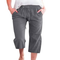 Grianlook Ženske pantalone Solidne dno boje obrezive Care Capri hlače široke noge dame prozračne čipke