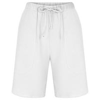 Honeeladyy modne muškarce pamučne posteljine casual pantalone gumbi za zatvaranje pojačanih džepova kratke hlače Muške elastične struk plaže