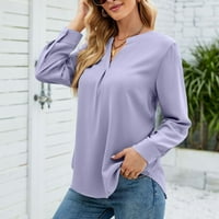 Žene Swretsy Casual Chiffon bluza V izrez dugih rukava Loot Fit košulje Solid Boja modna pulover majica