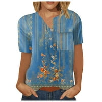 MLQIDK ženski ljetni vrhovi ljetni cvjetni uzorak bluza V-izrez kratki rukav udobne dressy tshirts