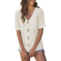 Ljetne bluze za žene Ljeto Čvrsto kratki rukav V V izrez dolje do ležerne s džepovima majice bluza