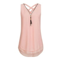 Ženski bluzes bez rukava modni spremnik Čvrsti ženski plus majice V-izrez ljetni vrhovi Pink XXXL