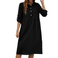 Žene proljeće i ljetni casunski gumb Roll tab rukav suknje LEAL Srednja duljina haljina Ženska casual haljina crna m